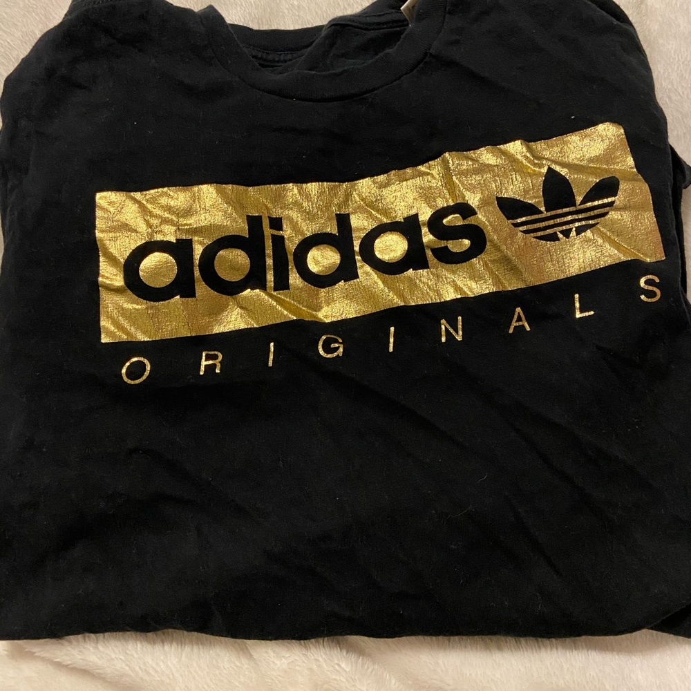 Adidas gold and white shirt